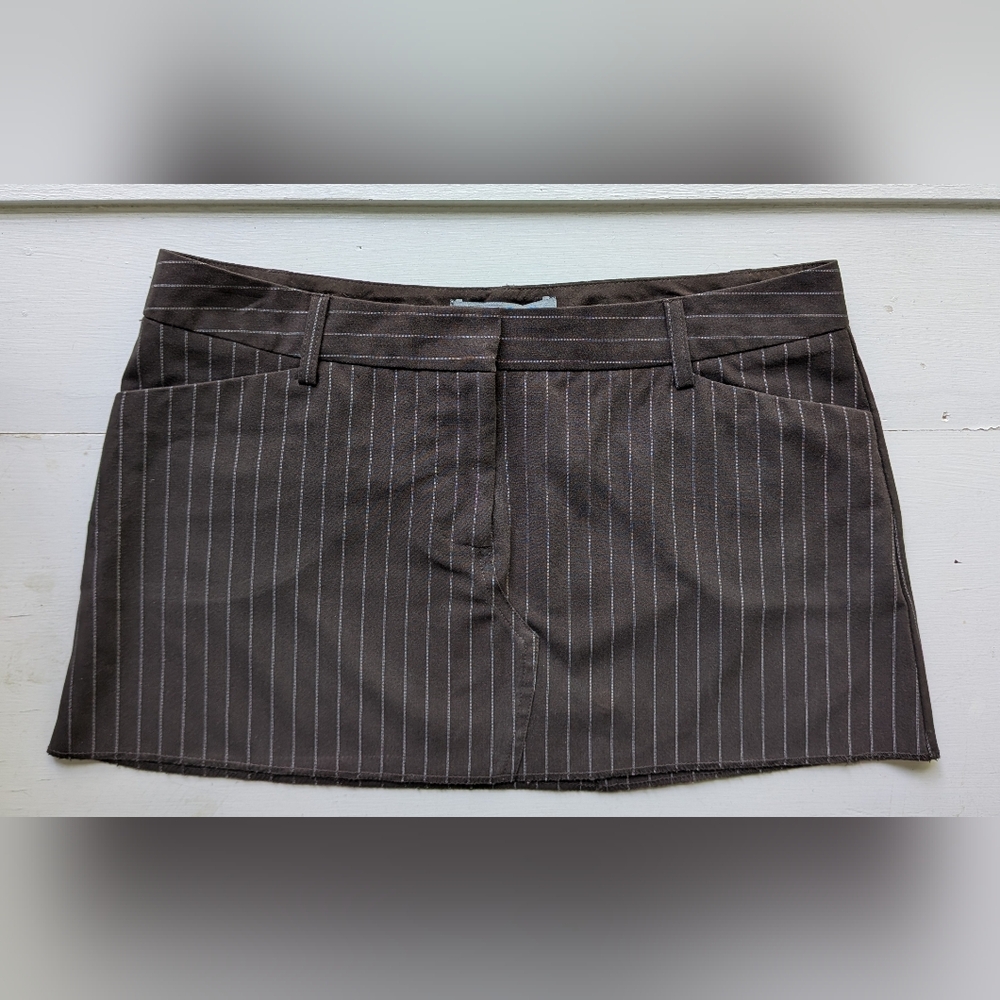 Star City Chocolate Pinstripe Mini Skirt W/Pockets